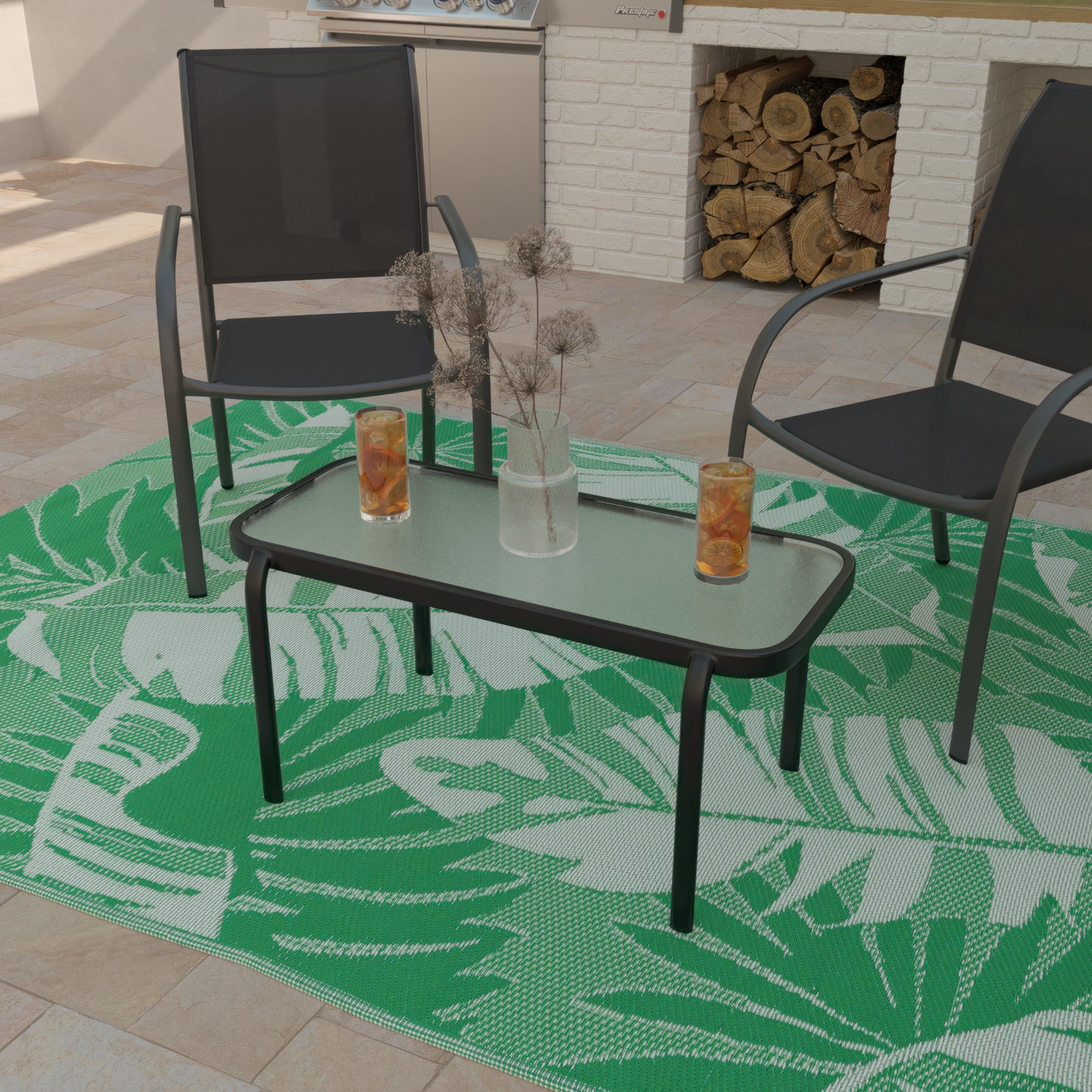 Mainstays Steel Outdoor Stacking Glass Table, Black