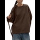 thumbnail image 2 of Camisetas de Larga Extragrandes para Mujer 2025, Camisetas Básicas de Cuello Redondo, Tops de Otoño, Ropa Informal de Entrenamiento Y2K Marrón S, 2 of 9
