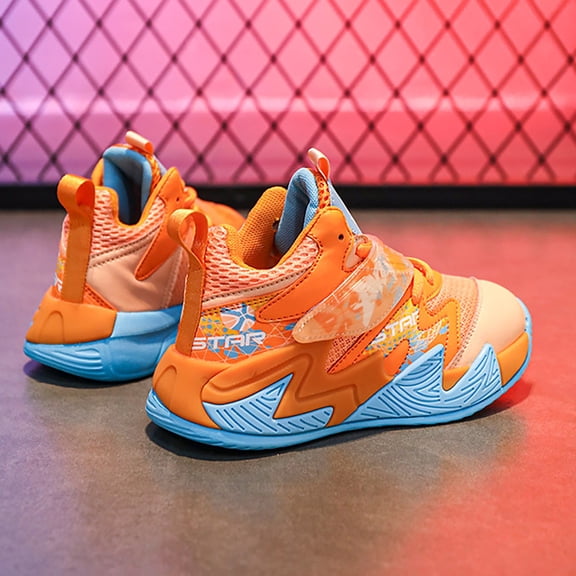 AUDeals Kids Running Shoes - Lightweight Breathable Sports Sneakers for Boys Girls, Basketball Walking School Trainers (Orange, 12-12.5 Years)