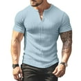 thumbnail image 5 of Homeyce Ribbed Knit Notched V Neck Tees for Men Short Sleeve Ribbed Shirts Slim Fit Workout Longline Gym Athletic T Shirt V Neck Solid Color Top,Blue 2XL, 5 of 5