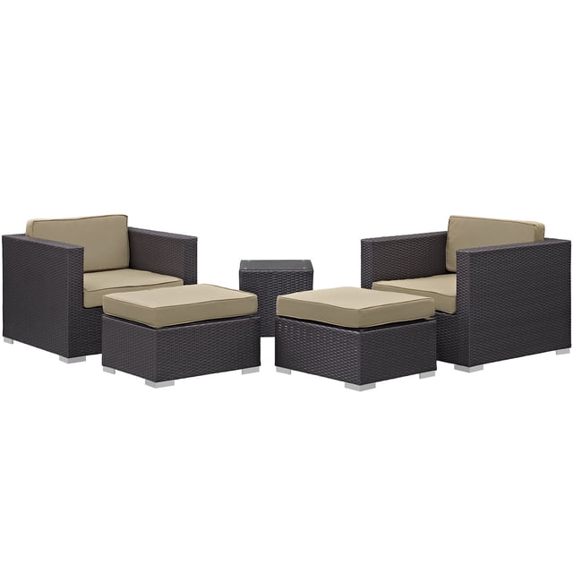 Modway Convene Wicker Rattan 5-Piece Outdoor Patio Furniture Set in Espresso Mocha
