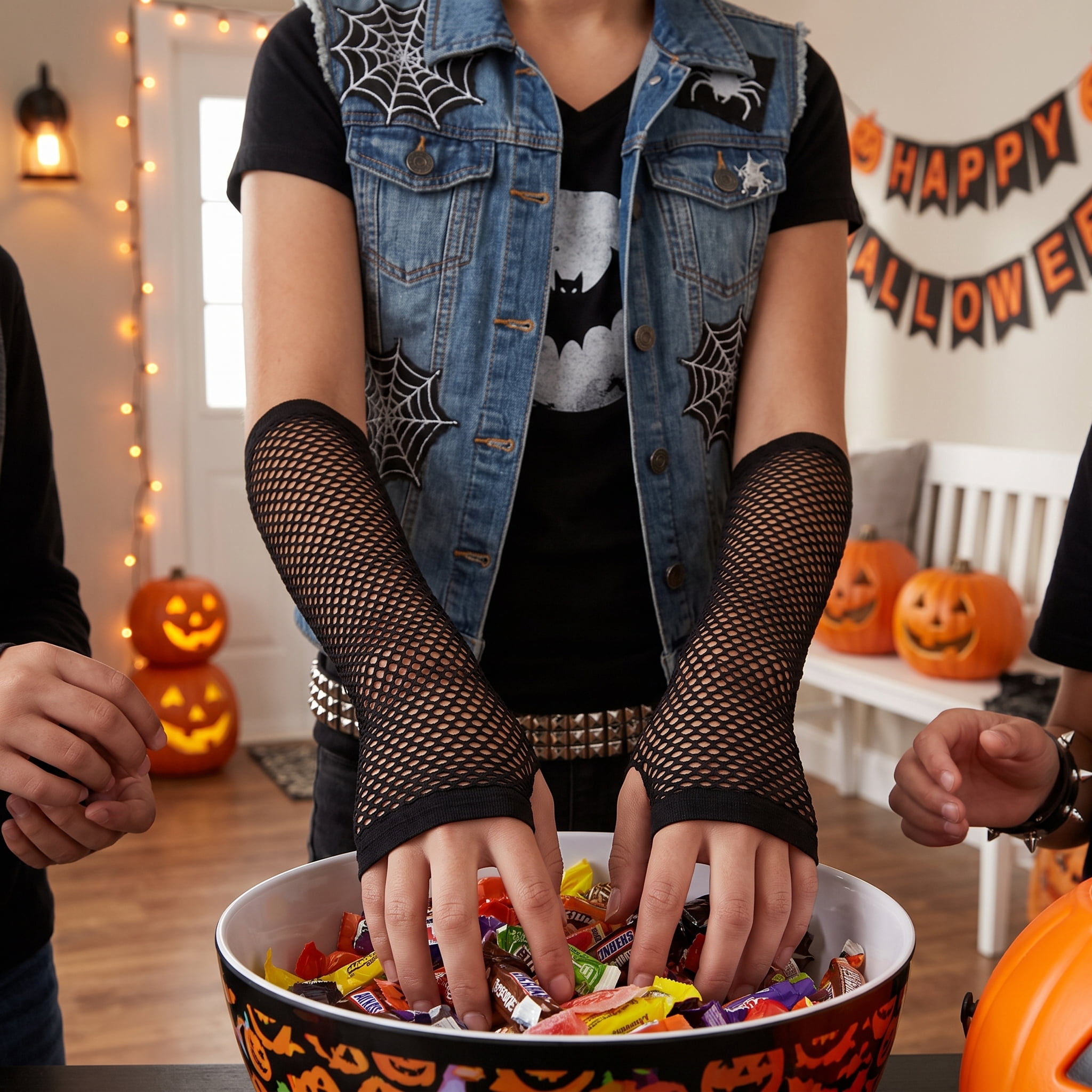 Triangle Net Gloves Costume Accessory for Adults, Black, Halloween by Way To Celebrate