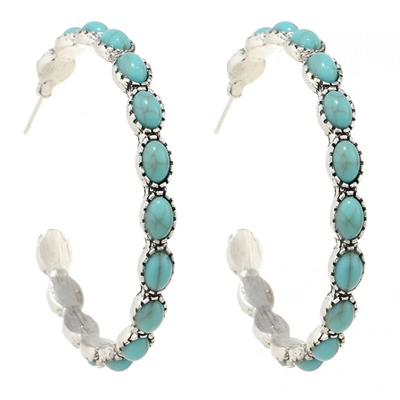 DESIGNICE Natural Turquoise Hoop Earrings,Dangle Metal Large Oval Earrings,Hypoallergenic Earrings Bohemian Oval Earrings Western Earrings Statement Ethnic Hoop Earrings Turquoise Jewelry for Women