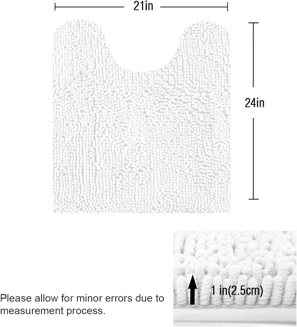 ITSOFT Luxury Bathroom Mats, Non-Slip Chenille Bathmat, Ultra Absorbent, U-Shaped, White