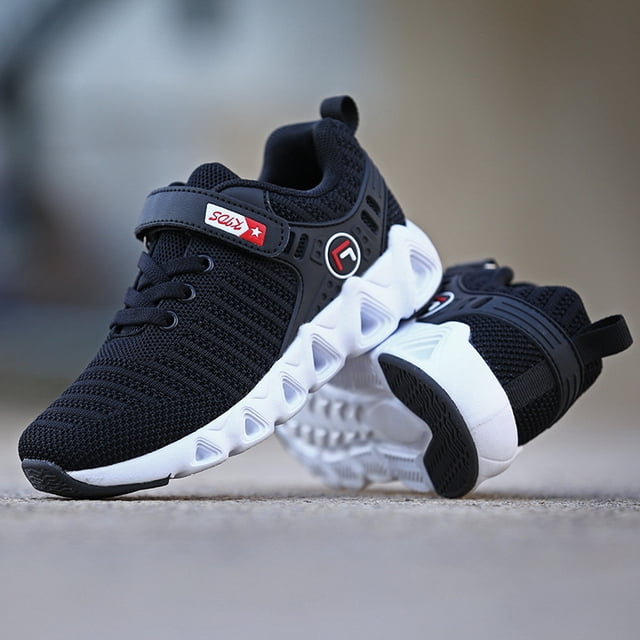 Niños y niñas que corren zapatos para caminar zapatillas de deporte ligeras y transpirables de tenis (negro) tamaño 28