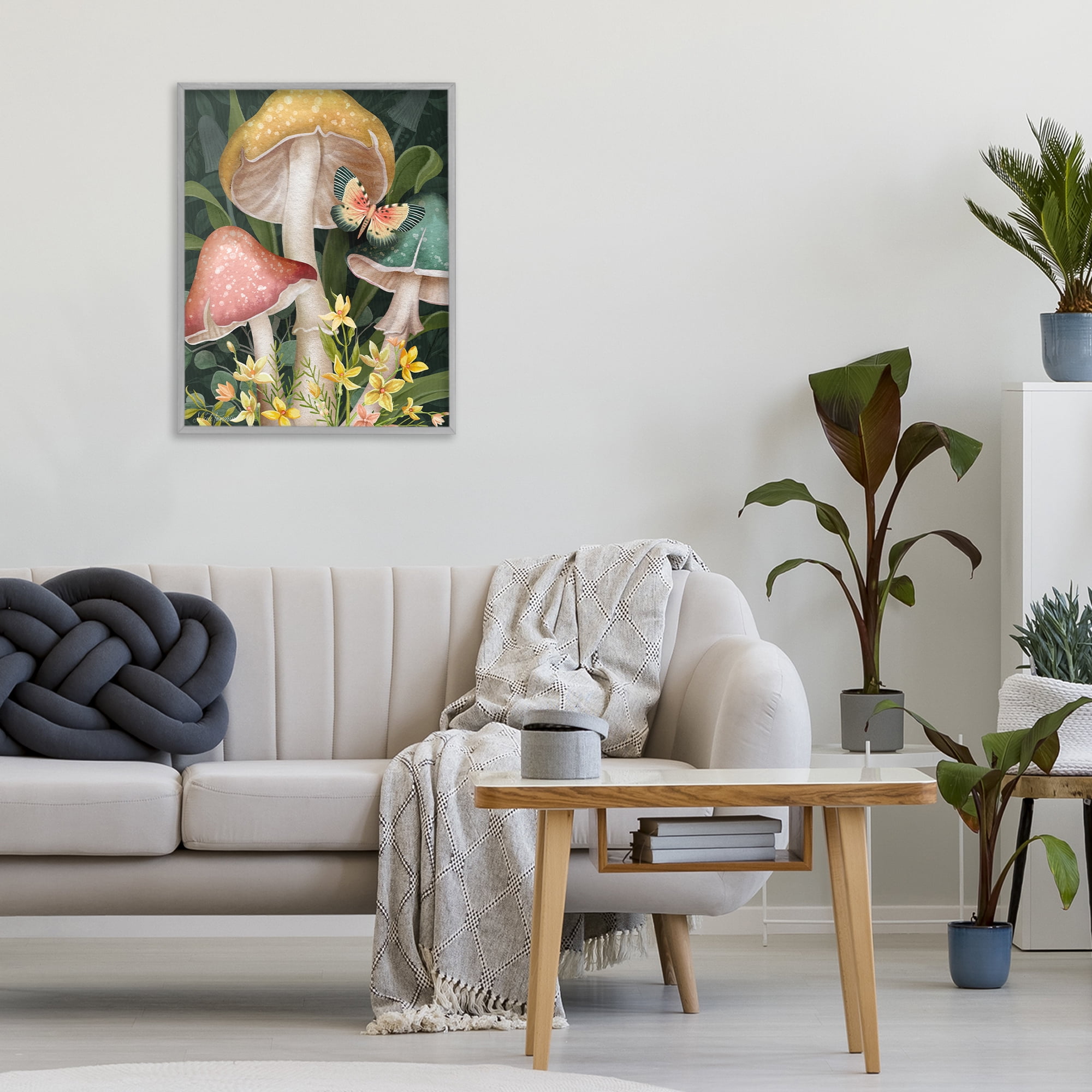 Stupell Industries Midnight Garden Mushrooms Gray Framed Giclee Art, design by Nicole Tamarin