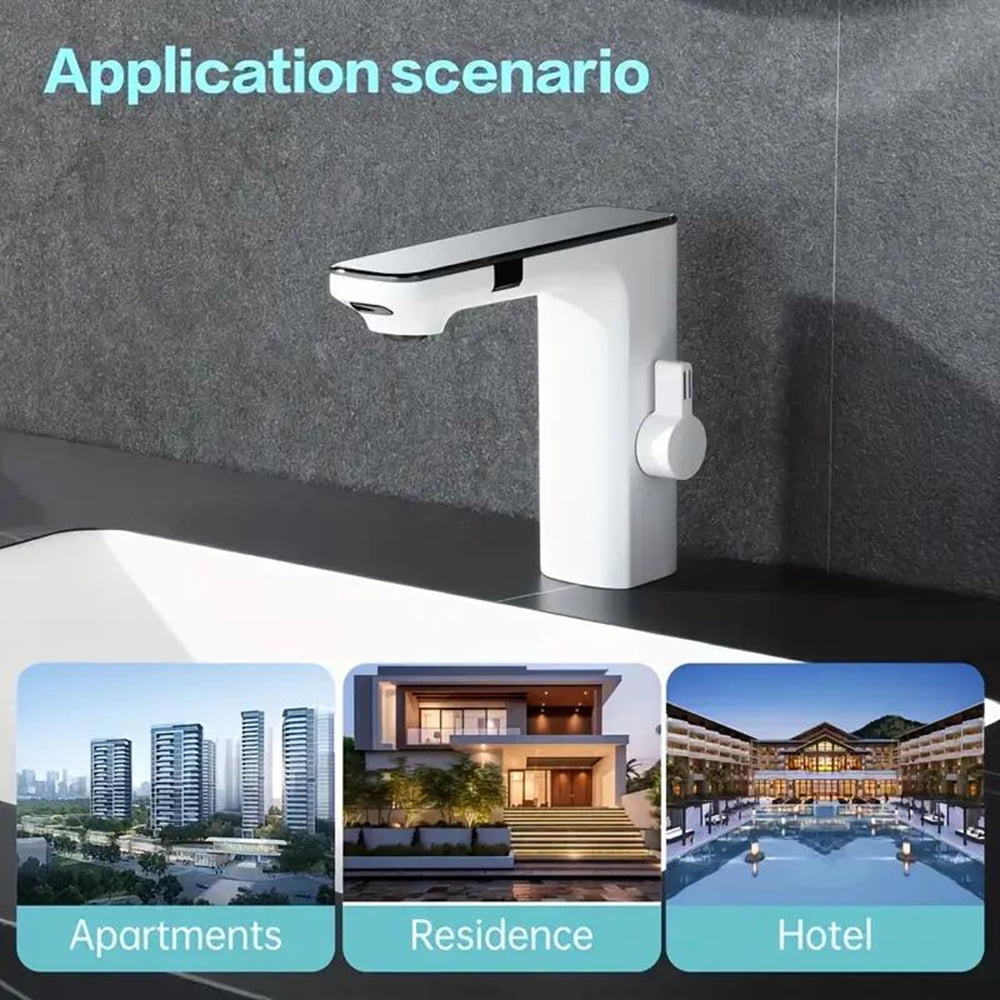 Touchless Bathroom Sink Faucet Automatic Motion Sensor Vanity Faucet Single Hole White&Chrome