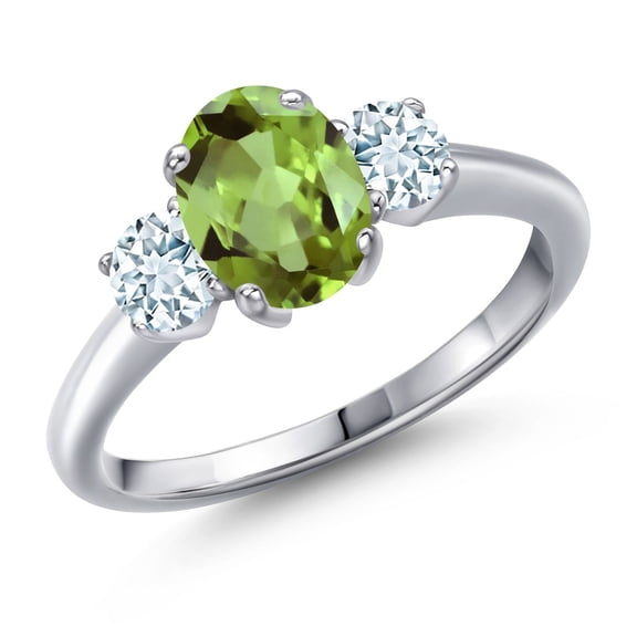 Gem Stone King 1.92 Ct Oval Green Peridot Sky Blue Aquamarine 925 Sterling Silver Ring (Size 9)