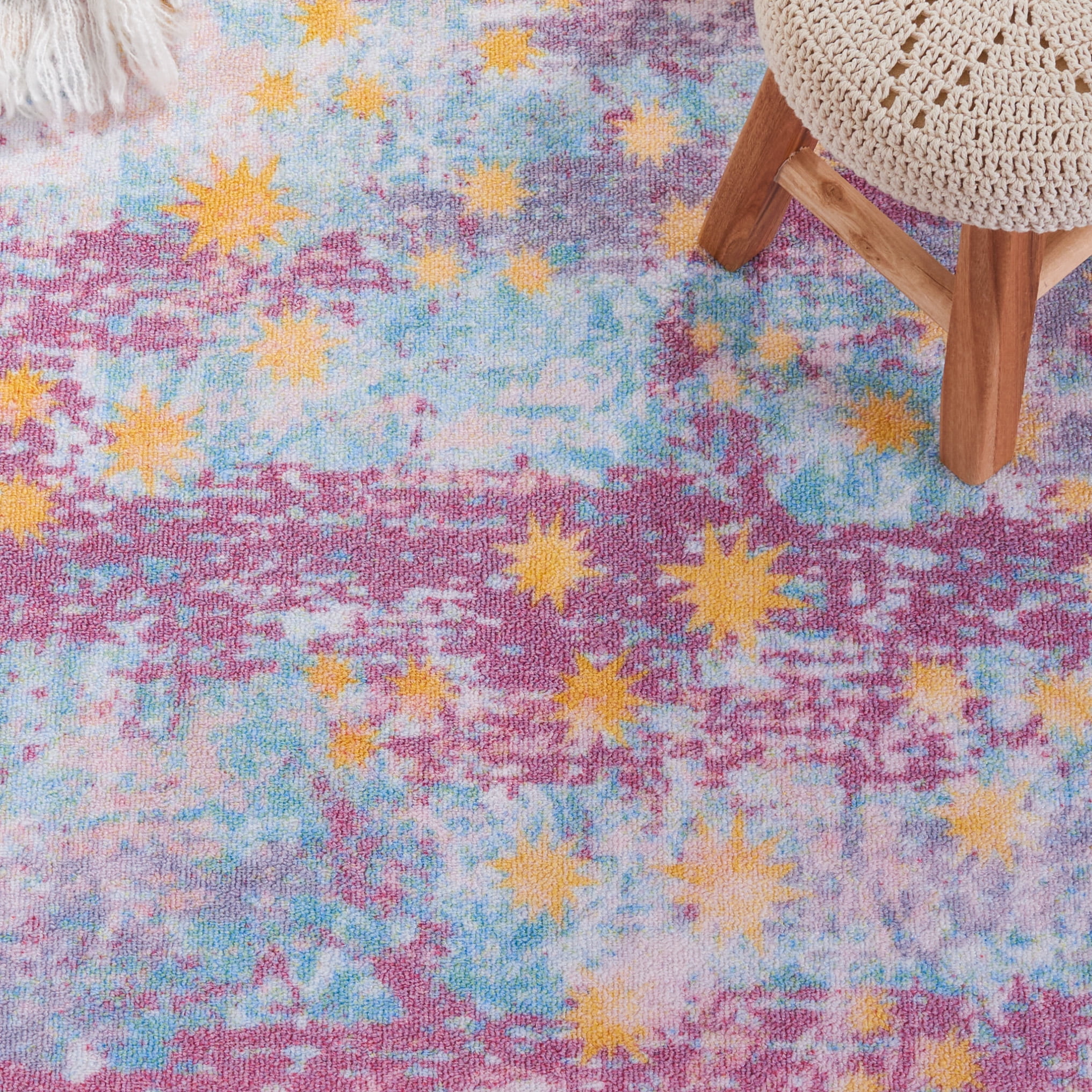 SAFAVIEH Kids Playhouse Stars in the Night Sky Machine Washable Area Rug, Purple/Light Blue, 3'3" x 5'3"