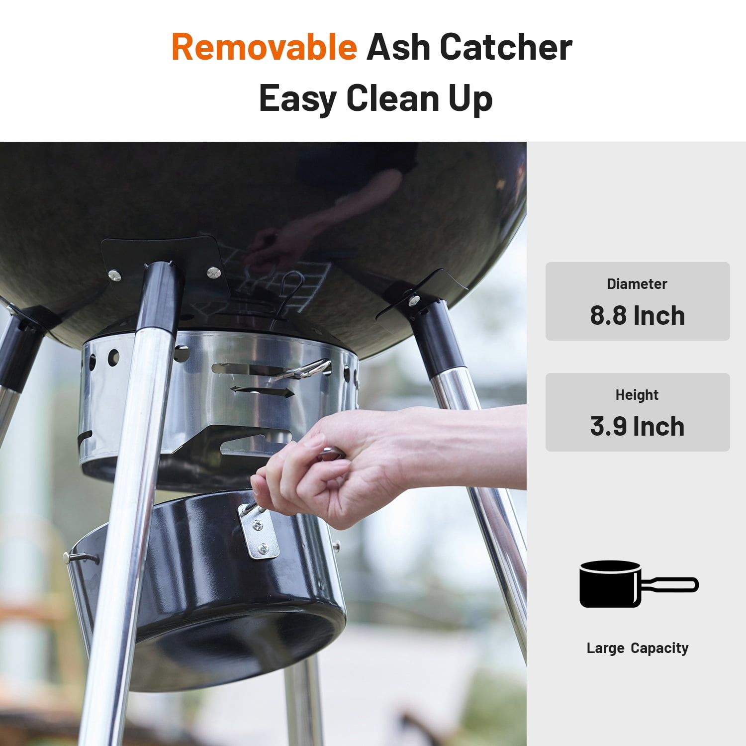KEYO GRILL 21 in. Kettle Charcoal Grill with Removable Ash Catcher & Side Table, Thermometer, Black