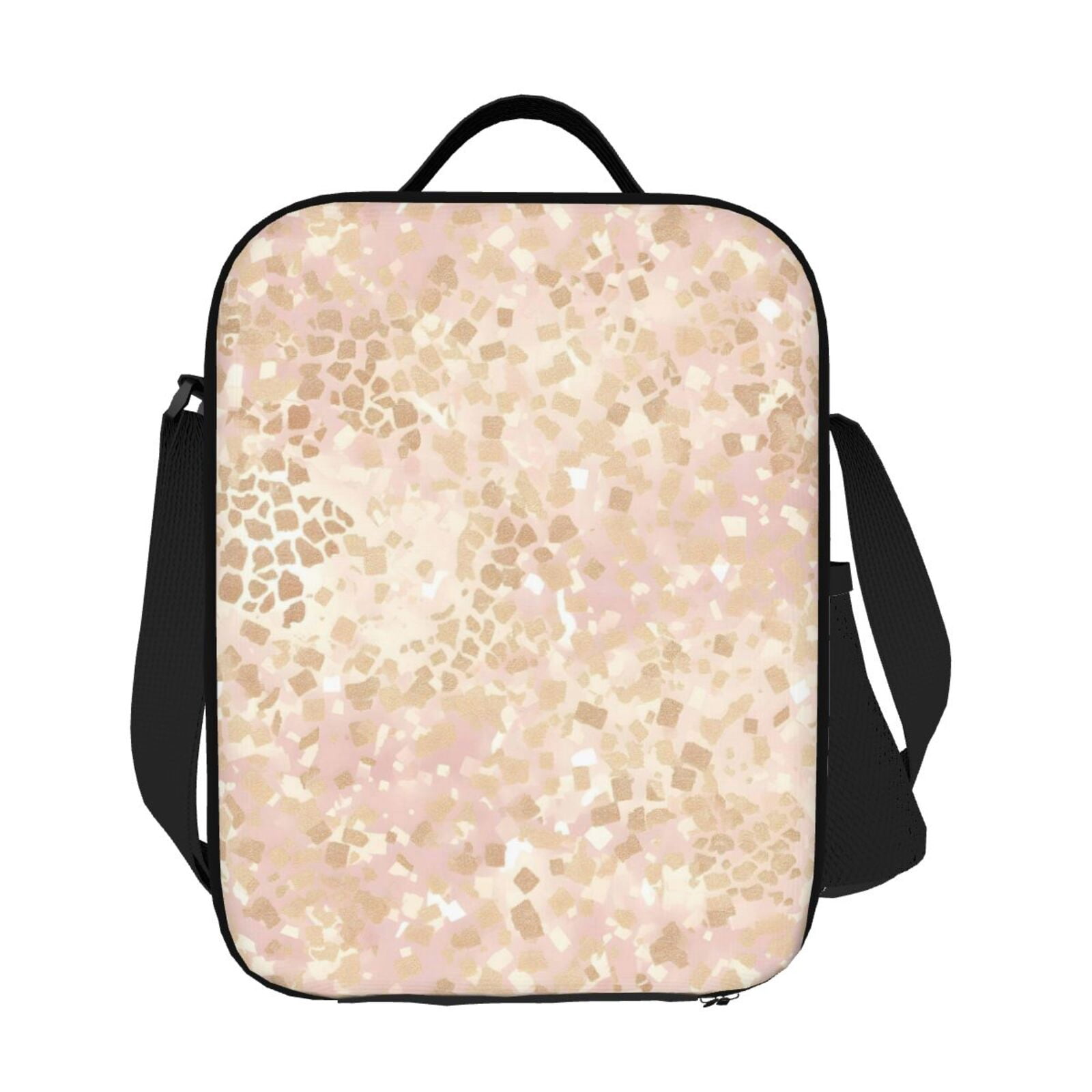 Thermal Insulation One Shoulder Portable Bento Bag Can Be Reused 8×10.5in For Carrying Drinks Bento Box Fruit Snacks Rose Gold Foil Leopard Print_12