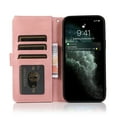 thumbnail image 4 of Compatible With iPhone 13 Wallet Case Full Coverage Metal Zipper and Buttons Design Dual Layer Kickstand Card Pocket Slim & Lightweight Shockproof Wrist Strap Phone Case,Rosegold, 4 of 11