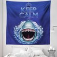 thumbnail image 1 of Dark Blue Tapestry, Keep Calm and Shark Attack Predators Hunter Dangerous Wild Aquatic Nature, Fabric Wall Hanging Decor for Bedroom Living Room Dorm, 5 Sizes, White and Blue, by Ambesonne, 1 of 1