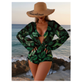 thumbnail image 4 of Women's Swimsuit 3 Piece Tropical Leaf Print - Sun Protection Swimsuit with Lace-Up Bikini & Rash Guard - Casual Beach Vacation Swimwear, 4 of 5