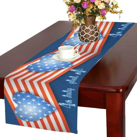 

MYPOP American Flag with Heart Table Runner Placemat 16x72 inches 4th of July Tablecloth for Office Kitchen Dining Wedding Party Home Decor