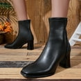 thumbnail image 5 of Lovzfmll Ankle Boots for Women, Chunky Ankle Square Toe Mid Heel, Chunky Mid Heel Square Toe Chelsea Leather Boots Casual Fall Black Boots, 5 of 9