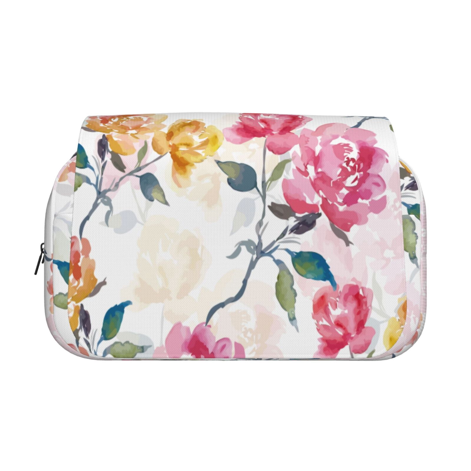 Rateoe Colorful Flowers Pattern Double Clamshell Pen Case, Storage Organizer with Two Zipper Compartments– Holds Up to 50 Pencils & Pens