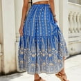 thumbnail image 4 of SWSMCLT Women's Pleated Skirt Gypsy Aline High Waisted Elastic Rayon Fashion Beach Stretch Elastic Waist Blue 4-6, 4 of 5
