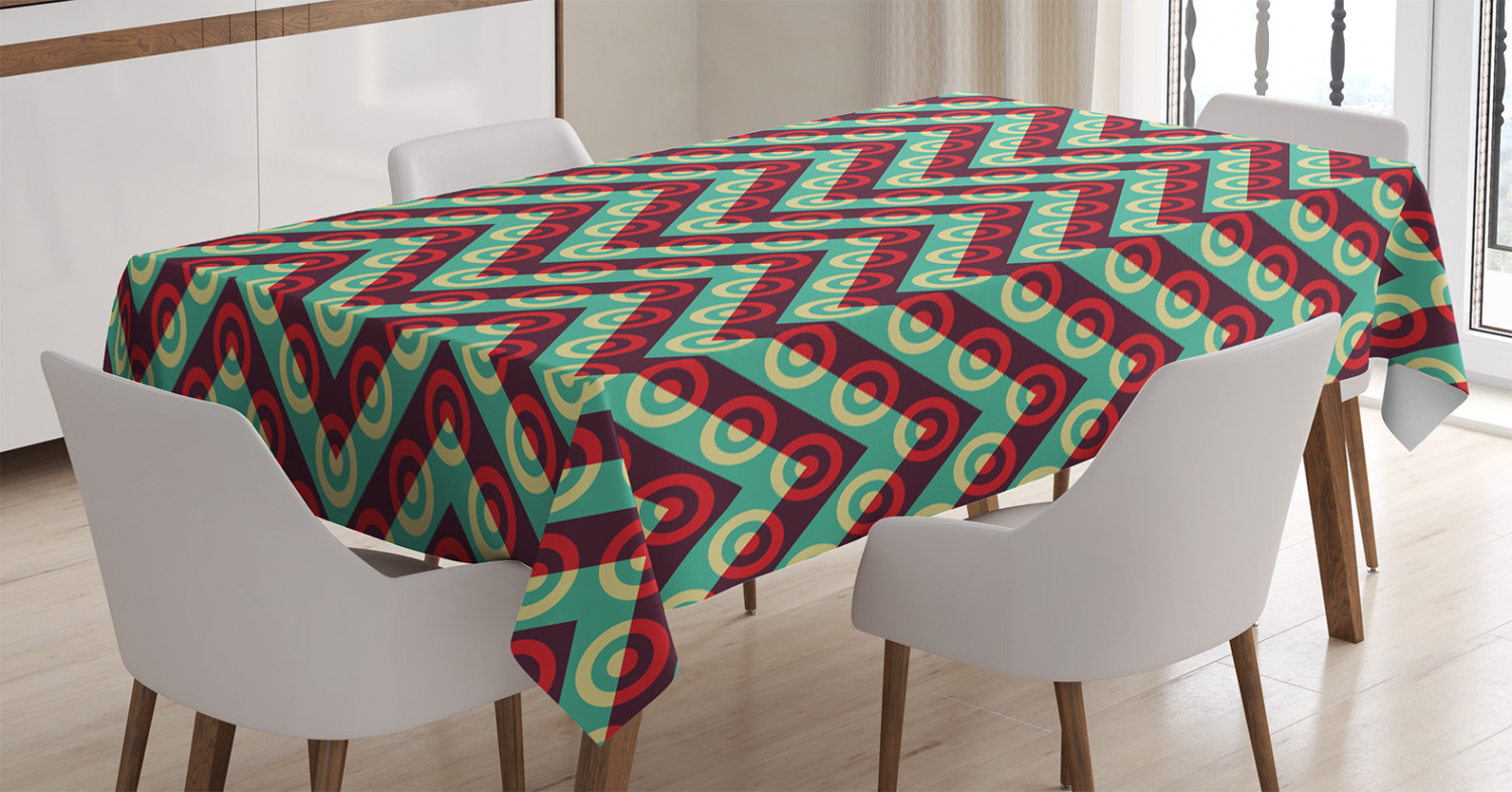 Ambesonne Geometric Tablecloth Rectangular Table Cover, 50s Retro Pop Art, 60"x84", Maroon Sea Green - image 1 of 3