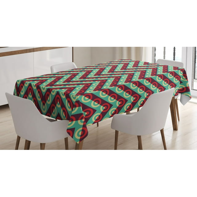 Ambesonne Geometric Tablecloth Rectangular Table Cover, 50s Retro Pop Art, 60"x90", Maroon Sea Green