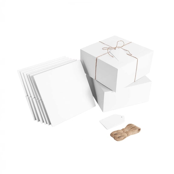 Syltano 10 Pack White Gift Boxes with Lids, Small Square Kraft Paper Boxes for Party Favors, Wedding & Holiday Gift Packaging, Includes Twine and Gift Tags