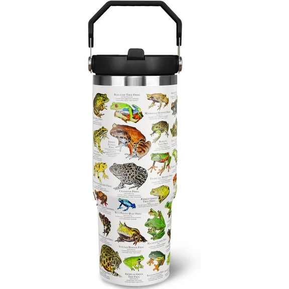 30oz Frog Tumbler with Handle & Flip Straw - Insulated Travel Mug, Coffee Cup & Water Bottle - Gift for Frog Lovers, Women & Girls