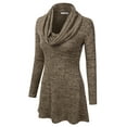 thumbnail image 2 of Doublju Womens Long Sleeve Cowl Neck A-Line Tunic Sweater Dress BROWN, S, 2 of 3