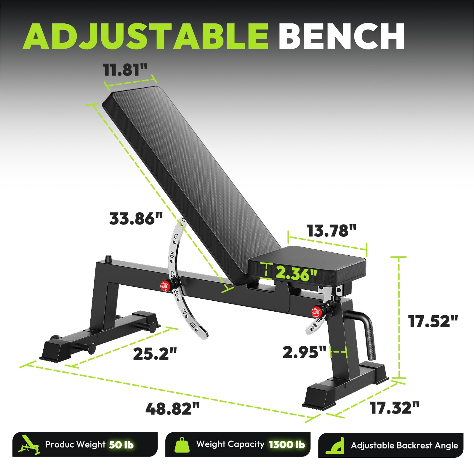 HANDBODE Adjustable Weight Bench for Full Body Workout, 1300 LBS Weight Capacity Bench Press with Secure Hand Grip, Incline Upright Flat Utility Workout Bench with Fast Adjustment for Home Gym Streng