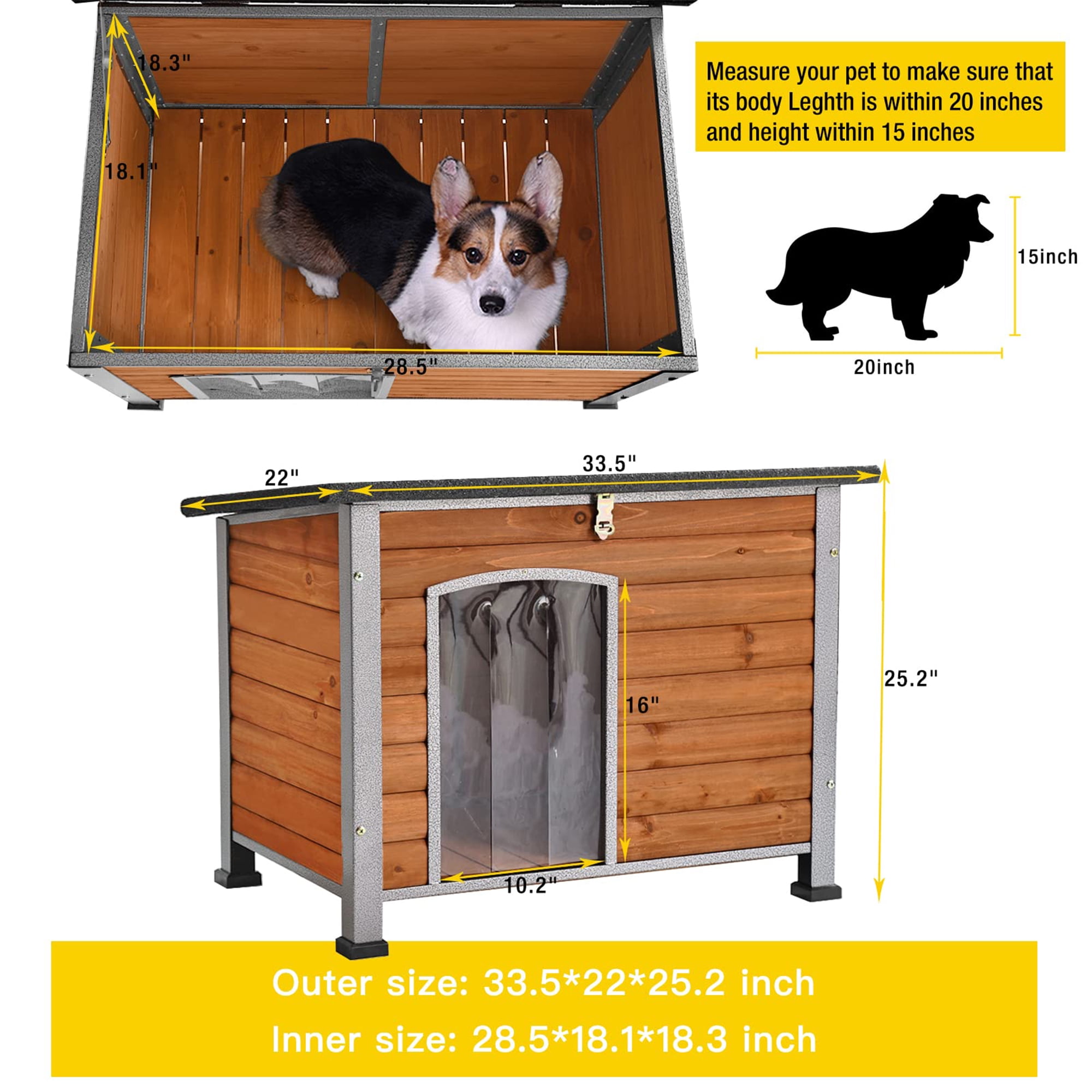 Aivituvin Wooden Dog House Anti-chewing Kennels for Outdoor & Indoor, Browm, Medium