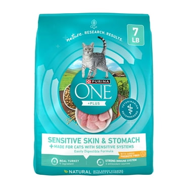 Purina ONE Plus, Sensitive Skin & Stomach, Dry Cat Food, Turkey, 7 lb Bag