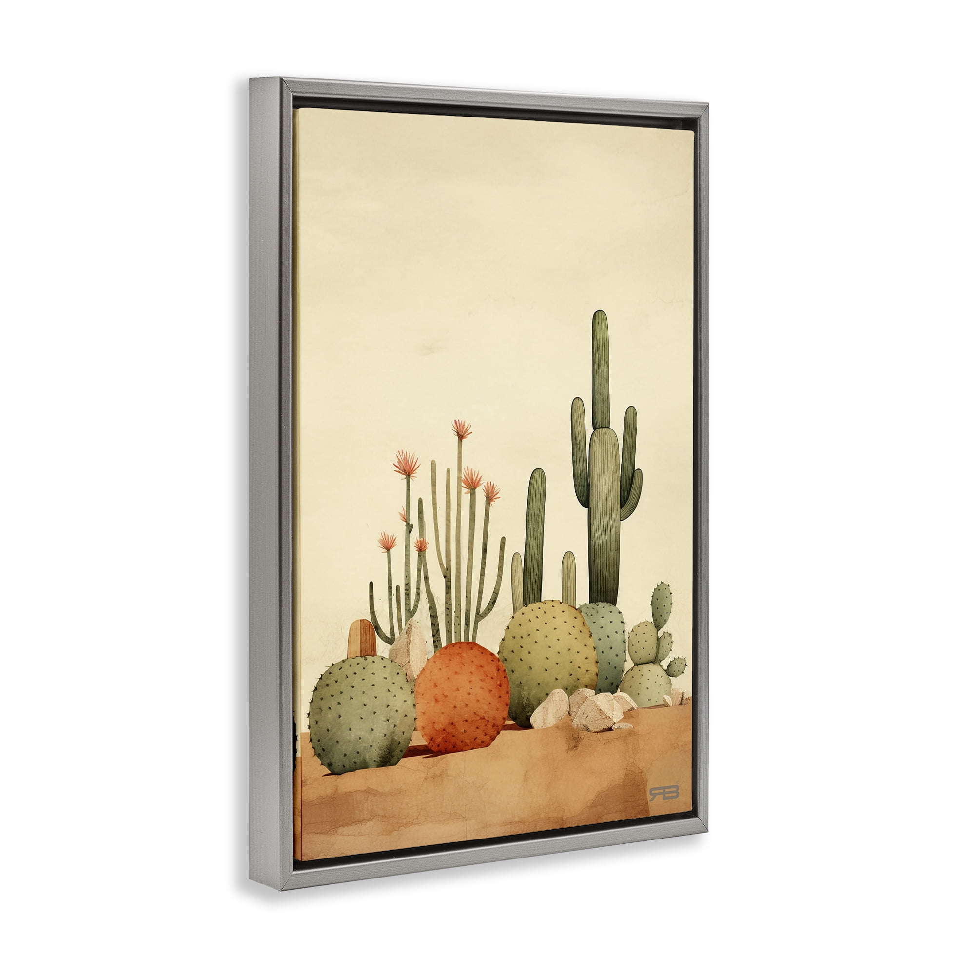 Stupell Industries Desert Cactus Scenery Landscape Painting Gray Floater Framed Art Print Wall Art, 17 x 25