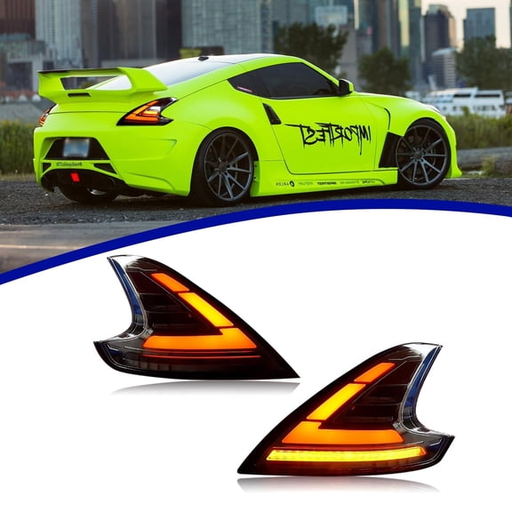 PrismBeam Smoked LED Tail Lights Compatible with 2013  Nissan 370Z Z34 – Dynamic Sequential Turn Signals, Integrated Brake and Reverse Lights