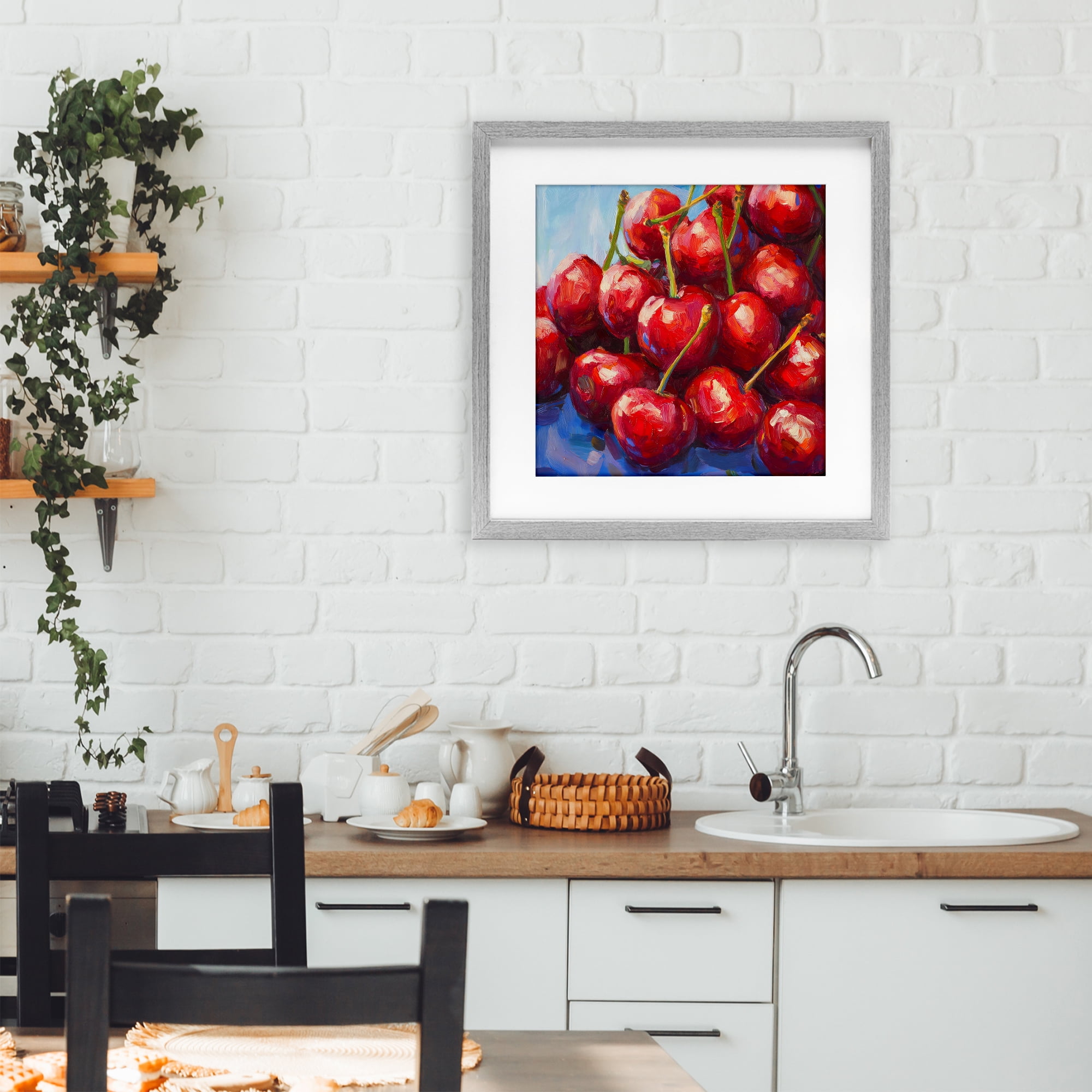 Stupell Industries Luscious Red Cherries of Summer Gray Framed Print Under Glass, design by Petal Prints Design