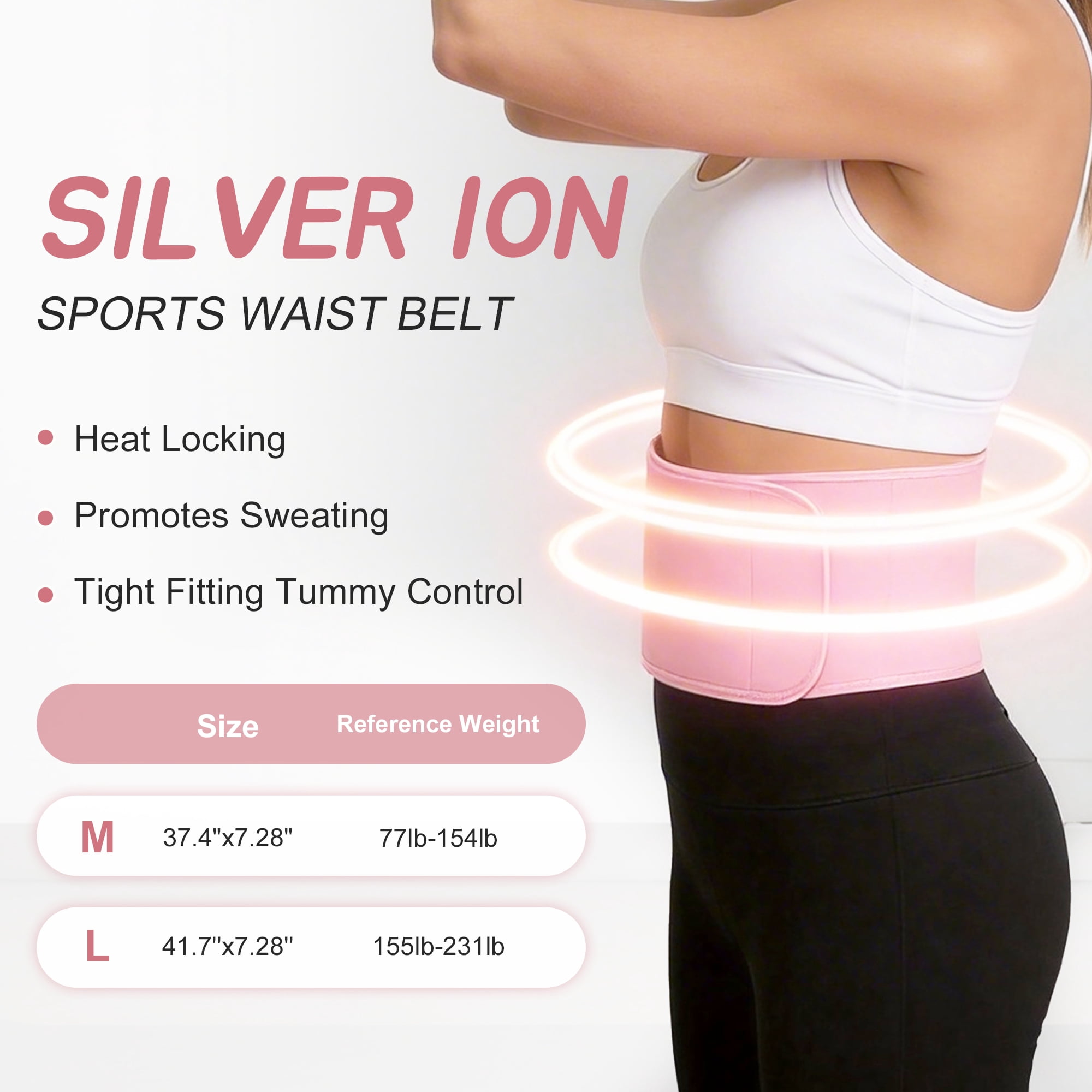 Unique Bargains Waist Trimmer Belt, Silver-ion, Anti-Slip Belt with Pocket, M, Pink
