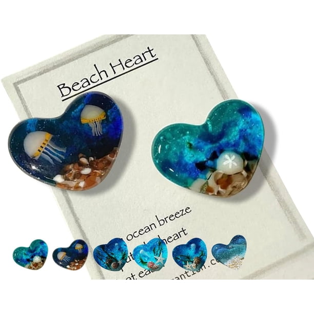 Corazón de bolsillo de vidrio para playa, adorno de corazón de vidrio oceánico hecho a mano fusionado con mar natural, ficha de bolsillo de corazón de vidrio fusionado, mini ficha linda y duradera con