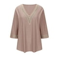 thumbnail image 5 of HONHUZH Lace Tops for Women Boho Lace Tunic Top 2025 Summer Half Sleeve V-Neck Shirts, 5 of 7