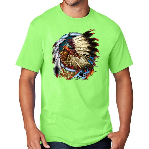 Men's Indian Chief Dreamcatcher Biker T-shirt, Large Neon Green