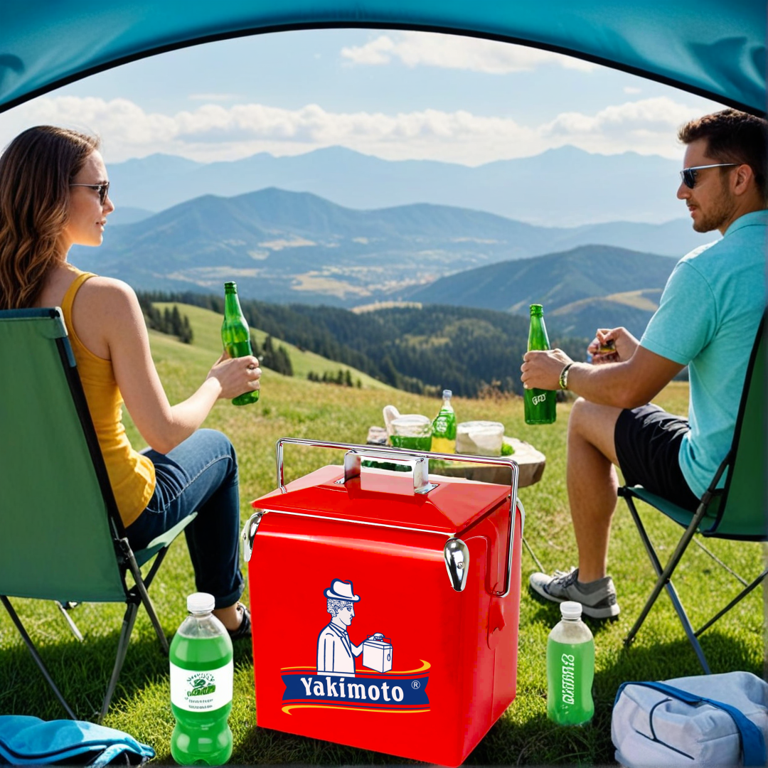 Yakimoto 14Qt Outdoor Cooler, Portable Ice Chest, Heavy-Duty Metal Cooler, Leak-Proof & Rust-Resistant, Extended Ice Retention for Wilderness Camping, Fishing, Beach Trips, Barbecues, and Picnics