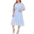thumbnail image 4 of ITSAME Women's Plus Size Dress, Flutter Sleeve Solid Color V-Neck Summer Beach Swing Dresses Sky Blue 4XL, 4 of 5