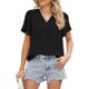 thumbnail image 1 of Camisetas de manga corta con cuello en V para mujer, camisetas informales plisadas de Color puro a la moda para mujer, camisetas de verano para viajes diarios, oficina, negro L, 1 of 6