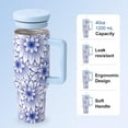thumbnail image 3 of 40 oz Light Blue and White Floral Tumbler with Straw Lid,Insulated Cup Reusable Stainless Steel Travel Mug,Cupholder Friendly,Gifts for Women Men Him Her, 3 of 6