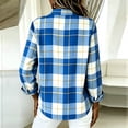 thumbnail image 2 of AKOEE Button Up Shirts for Women Buffalo Plaid Linen Long Sleeve Lapel Collar Blouses Fall Spring Tops, Blue #A L, 2 of 6