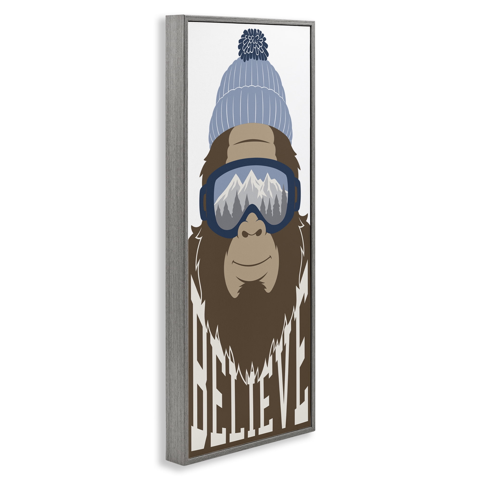 Believe Winter Bigfoot Gray Framed Giclee Art, design by Marcus Prime