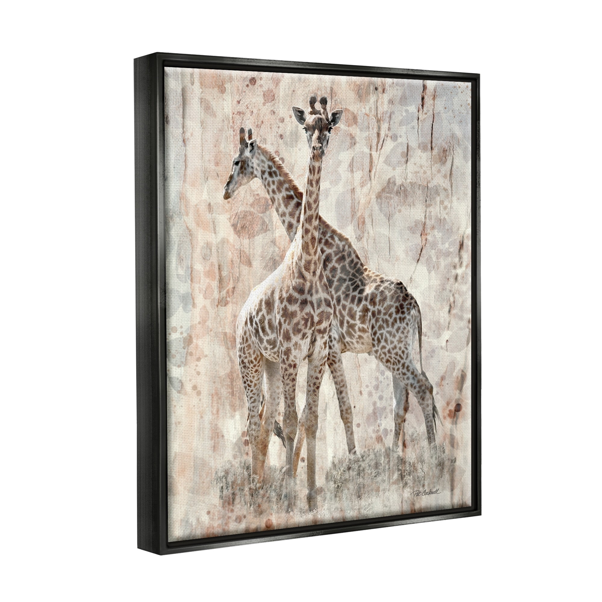Stupell Industries Towering Giraffes Pair Overlay Spotted Pattern Design Graphic Art Metallic Gold Floating Framed Canvas Print Wall Art, Design by unknown