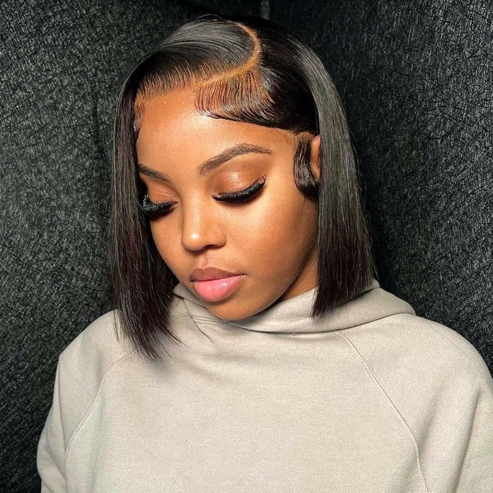 13x4 Lace Front Wigs Human Hair Straight Bob  Human Hair Wigs Natural Black Color Brazilian Virgin Real Human Hair Wigs Extensions