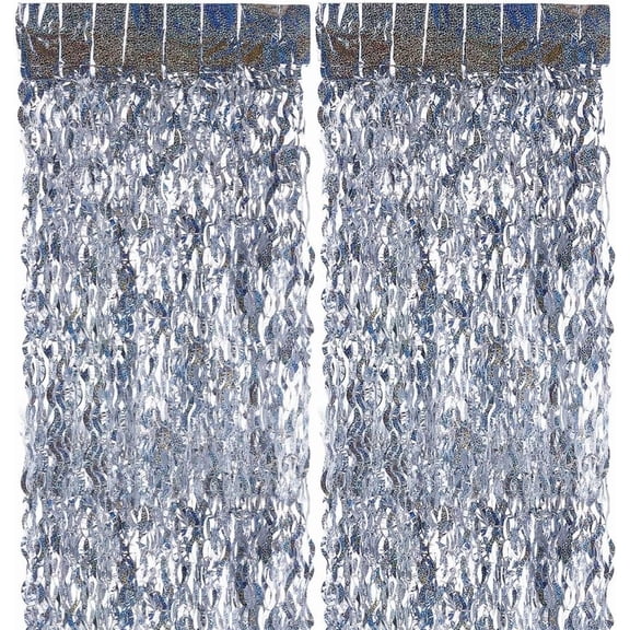 4 Pack Foil Fringe Curtain Backdrop Silver Metallic Wavy Tinsel Foil Fringe Curtains Streamers Photo Booth Backdrop