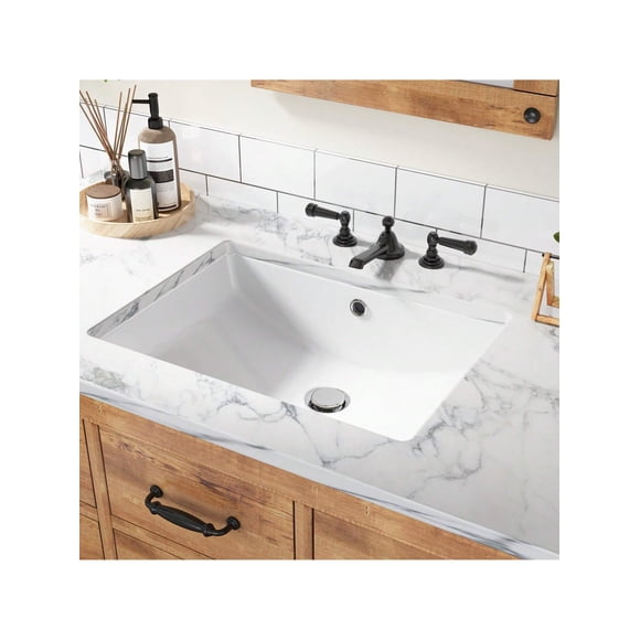 Bingirl Bathroom Vessel Sinks. Undermount Bathroom Sink. Ceramic Lavatory Vanity Vessel Sink With Overflow. Rectangle Sink. Undercounter Basin. White-21.7 * 15.7 * 7.9inch/20.3 * 15.2 * 7.9inch