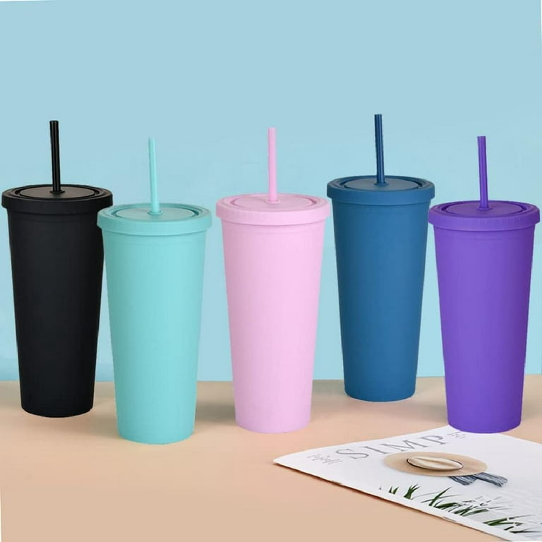 Tumblers with Lids and Straws.22 oz Pastel Colored Plastic Acrylic