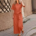 thumbnail image 2 of SXcggal Women 2 Piece Linen Outfit Sets Cotton Short Sleeve Shirt Wide Leg Trousers Pant Two Pieces Tracksuit Leisure Elegant Fashionable Women's Pants Set, 2 of 5