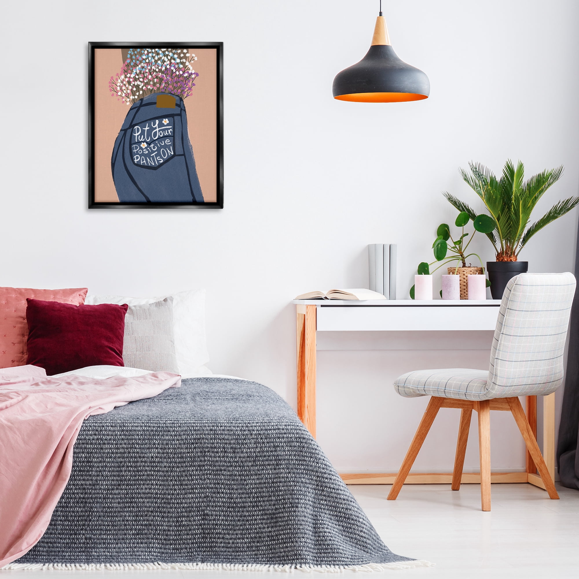 Stupell Industries Floral Positive Pants Novelty Painting Black Floater Framed Art Print Wall Art, 25 x 31